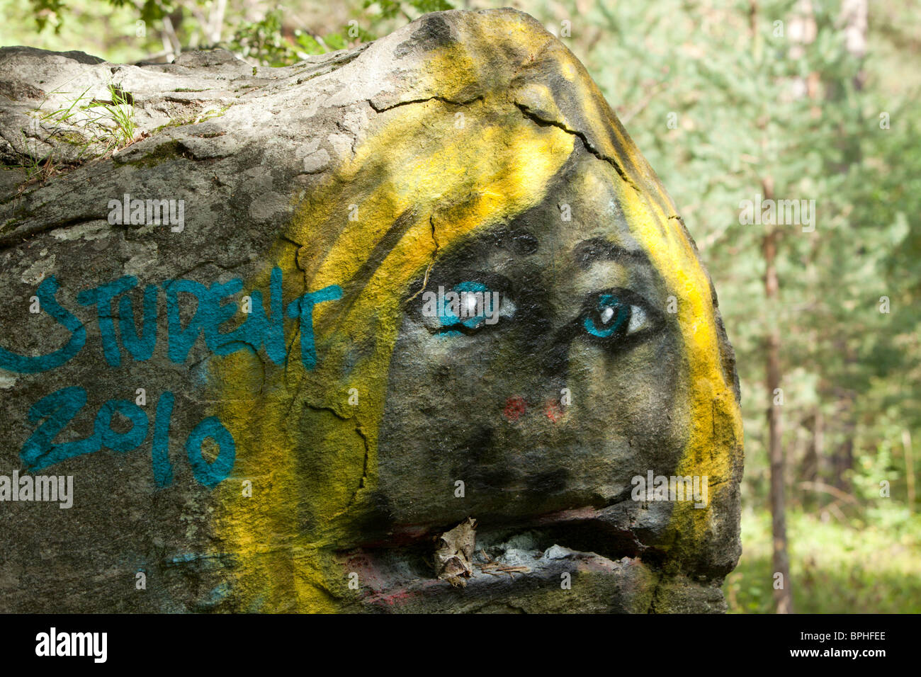Painted stone at Skärsätra, Lidingö Stock Photo