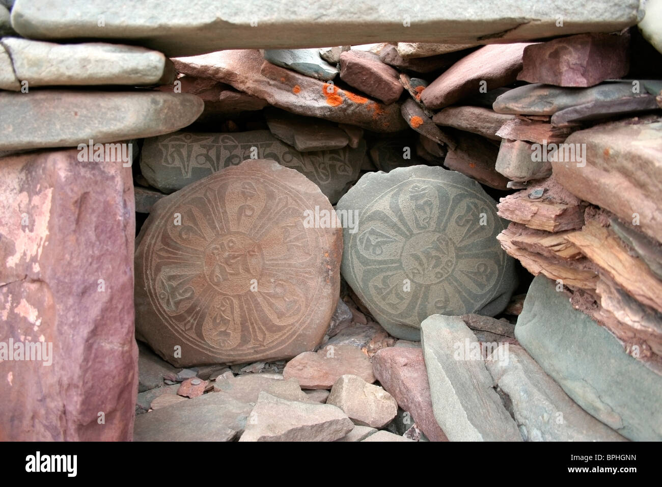 Mani Stones in Ladakh. Stock Photo