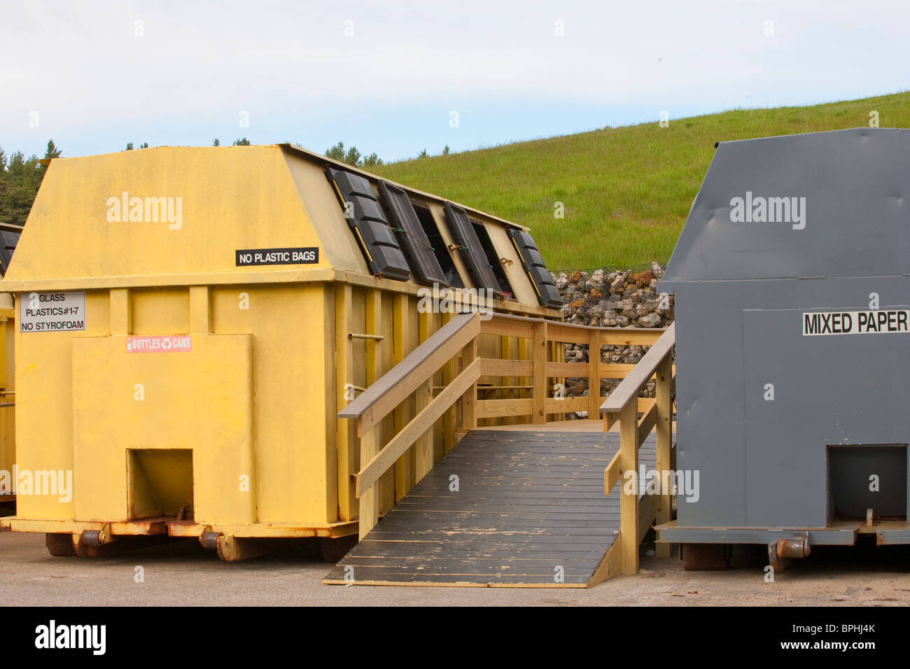 Two recycling containers with access ramp, Plymouth, Massachusetts, USA ...