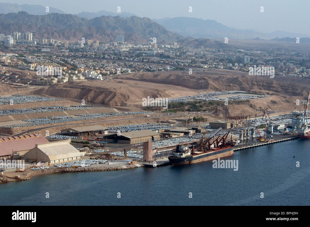 Aerial Views of Eilat Israel-Port and City Stock Photo