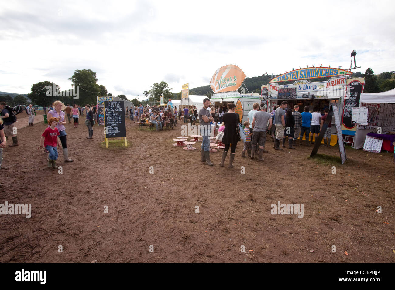 Market area at the Green man festival 2010, Glanusk park, Brecon Beacons, Wales, United Kingdom Stock Photo