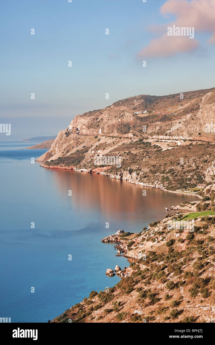 Landscape of the coast of Greece in the Corinth bay. Stock Photo