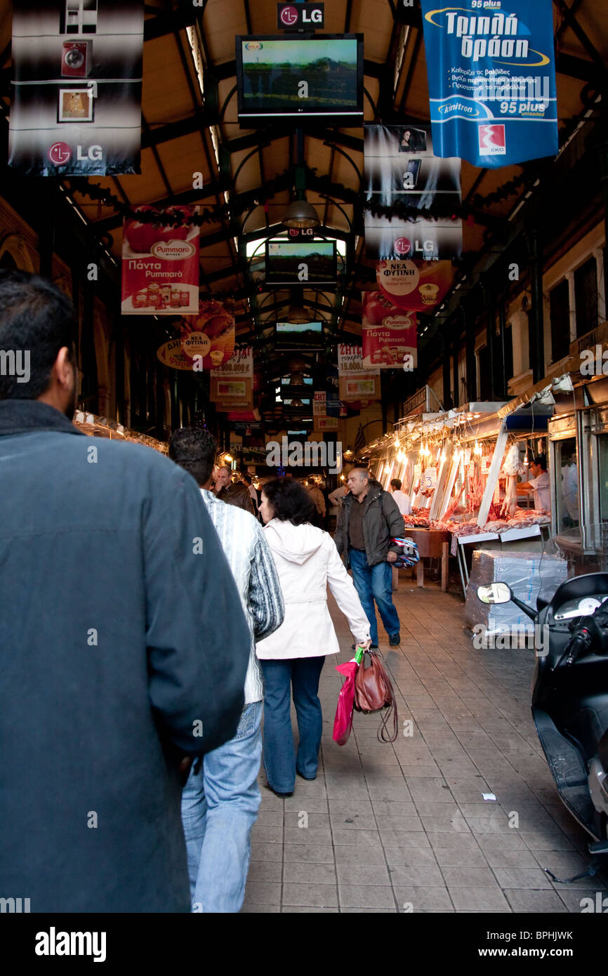 Various meats at the main meat market in Athens Downtown in Greece in
