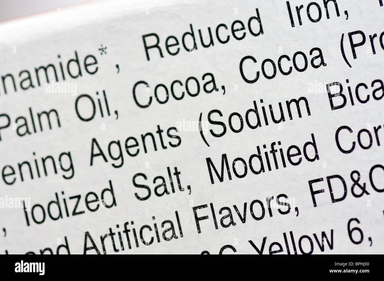 Nutrition information on food package Stock Photo