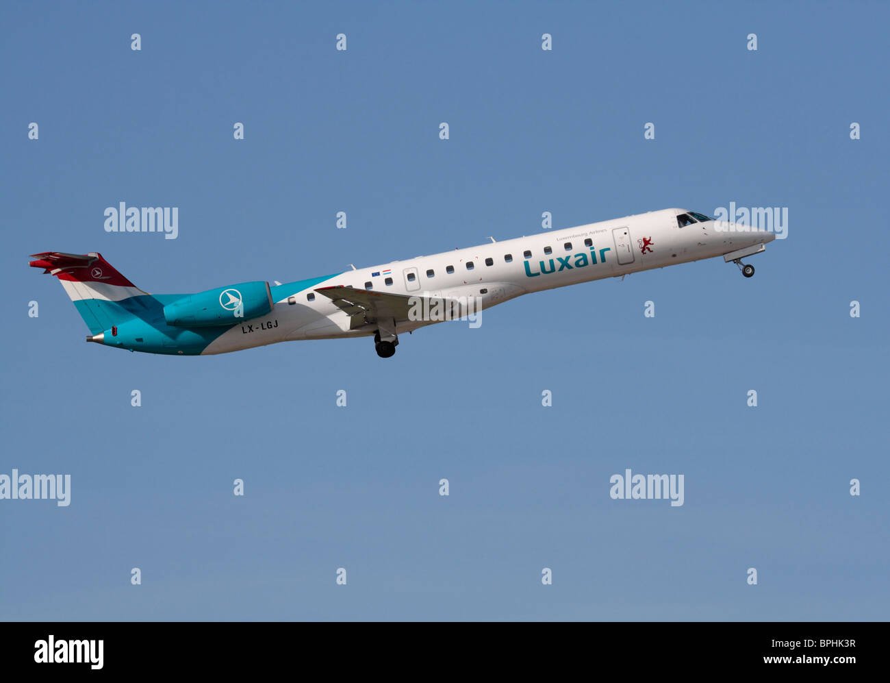 Luxair Embraer ERJ 145 regional jet on takeoff Stock Photo