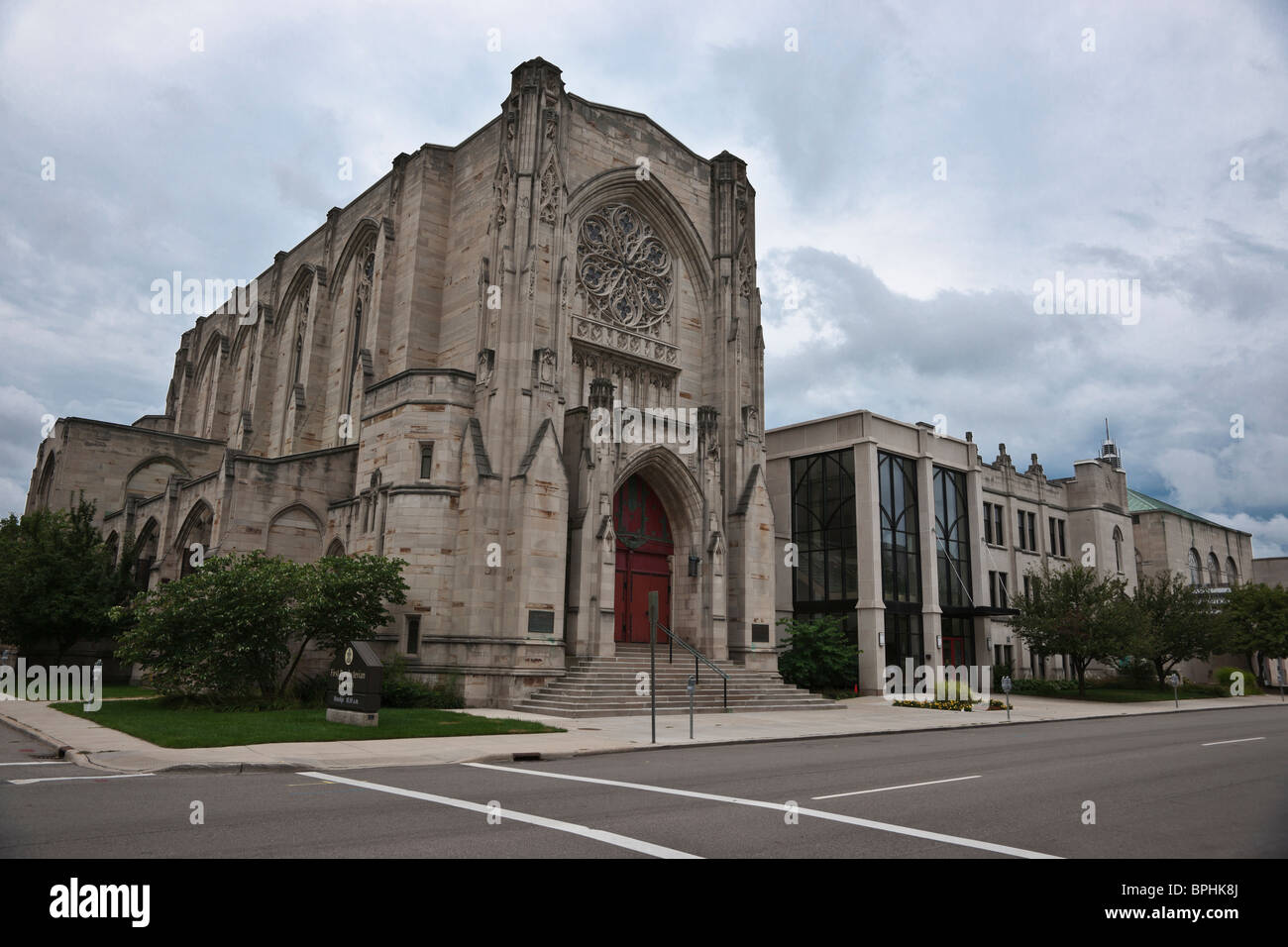 Gothic style First Presbyterian Church in Kalamazoo city Michigan view