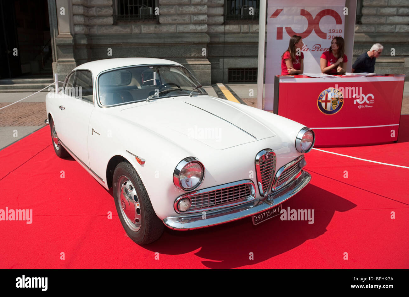 A Giulietta Sprint 1300cc 1959 on display in Milan, Italy during the celebrations for Alfa Romeo 100 years Stock Photo