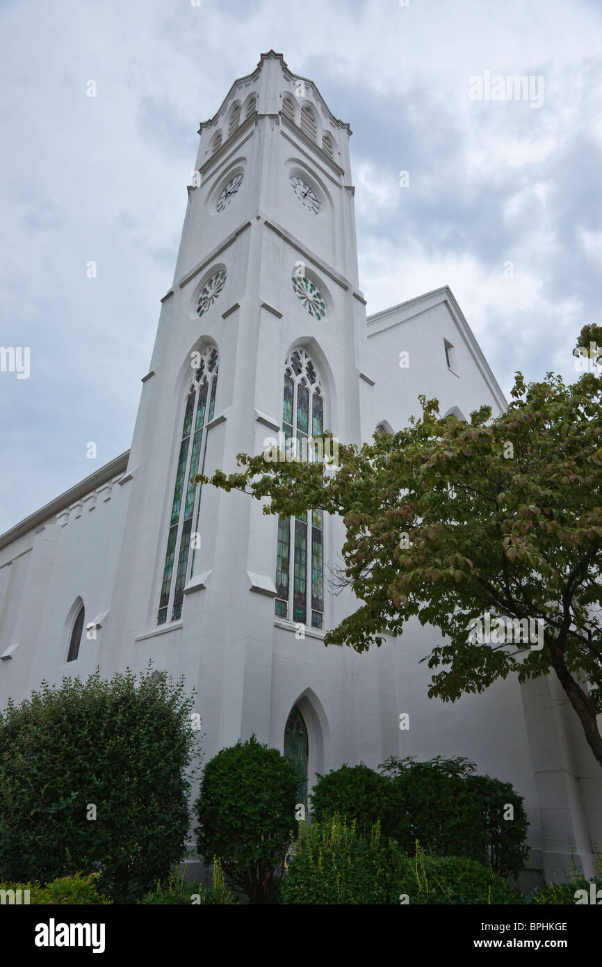 Low angle view of First Baptist Church Kalamazoo Michigan USA tower no