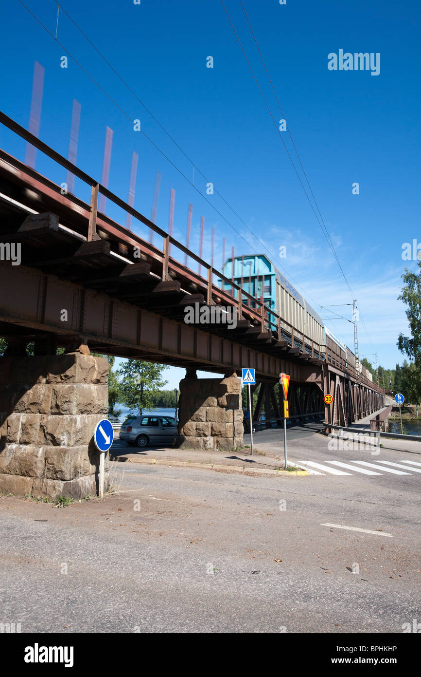 Old railroad bridge over Vuoksi in Imatra Finland Stock Photo