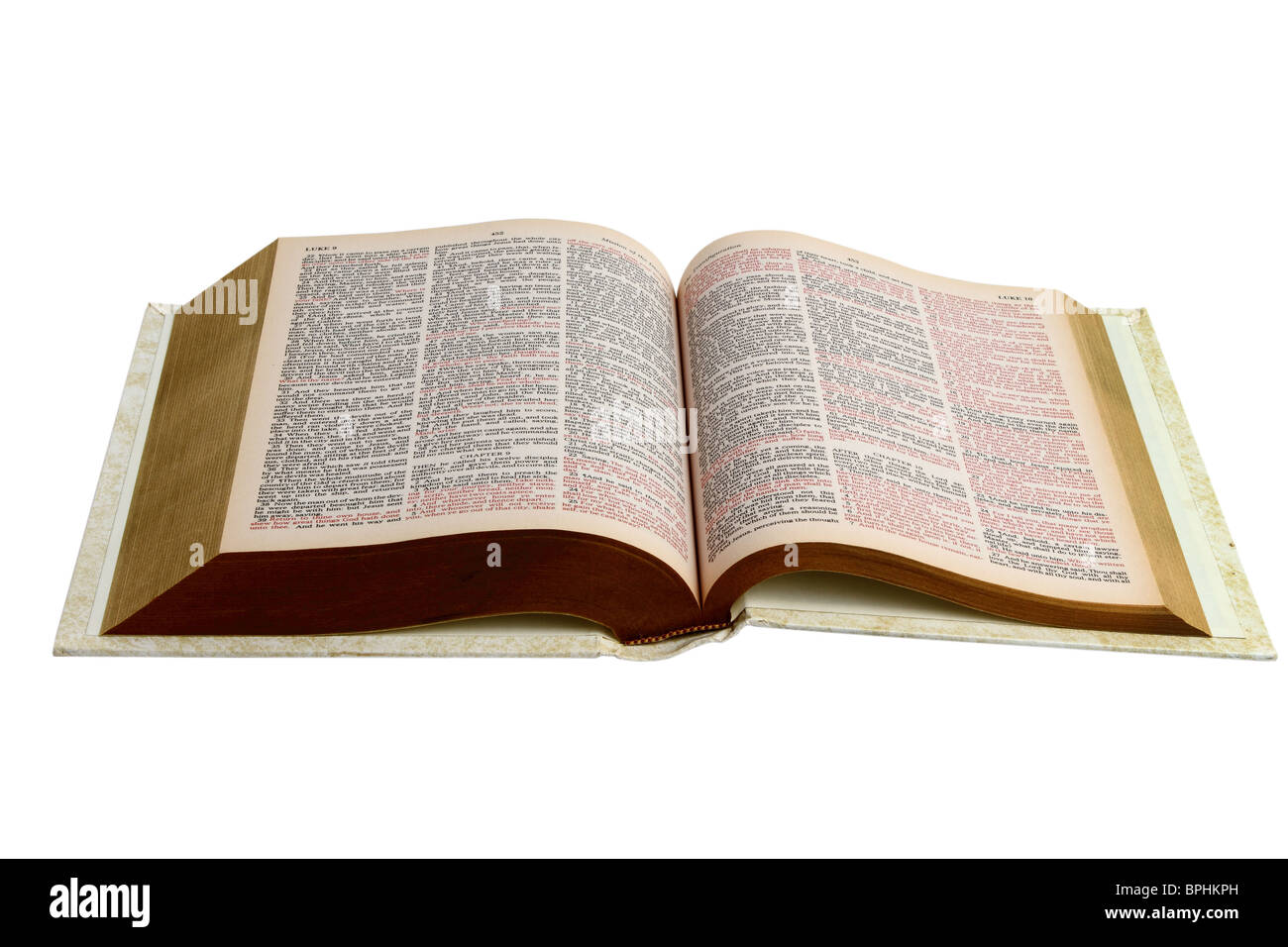Open Bible Isolated on White Background Stock Photo
