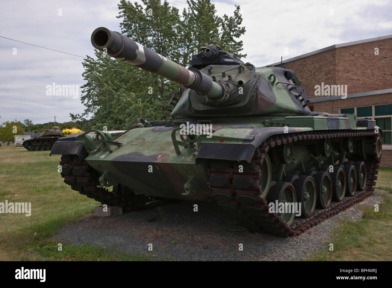 World War II American tank on a display outside in Manistee Michigan nobody hires Stock Photo