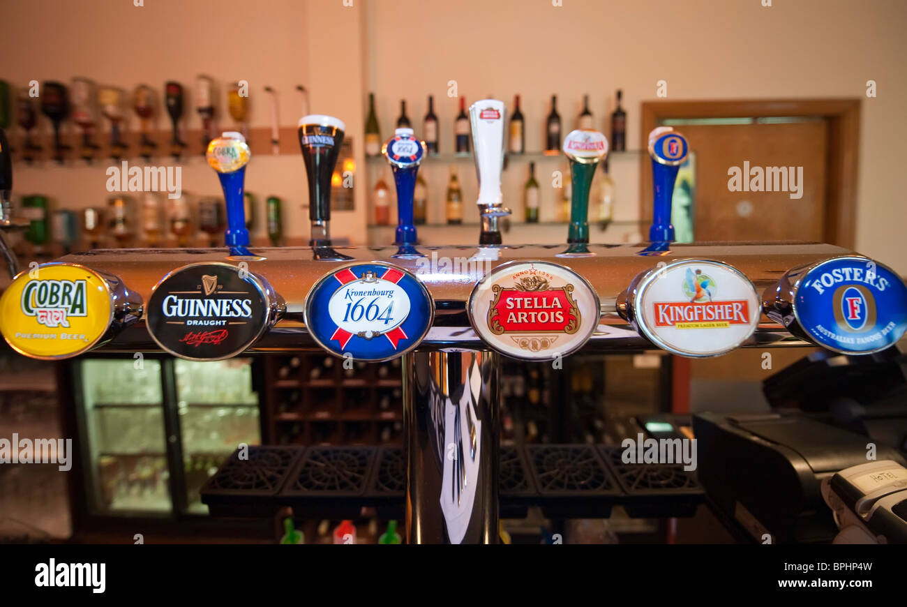 Draught beer dispensers in Stock Photo