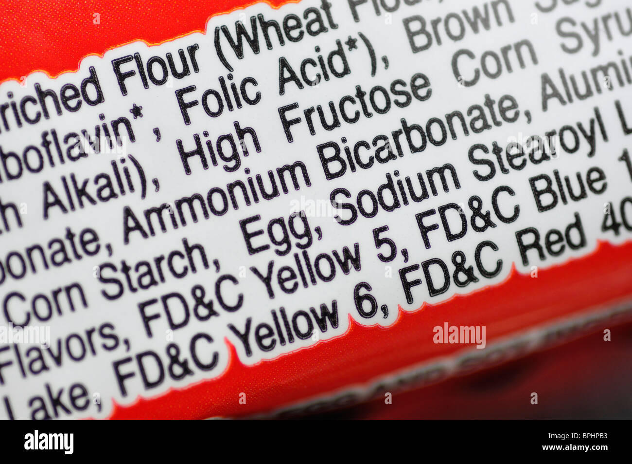 Nutrition information on food package Stock Photo