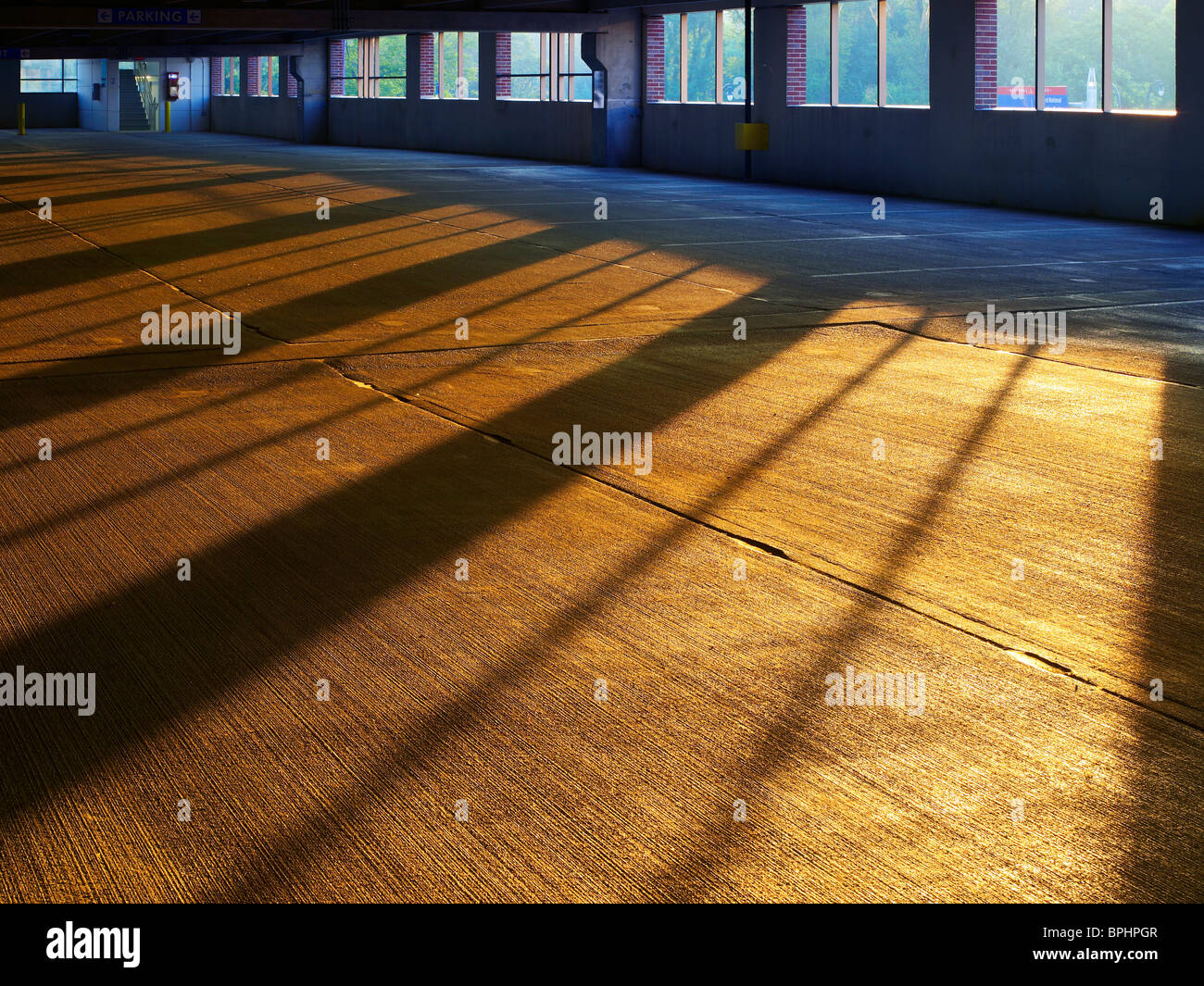 Early Morning Sunrise Shadows Sunlight On Etched Concrete In