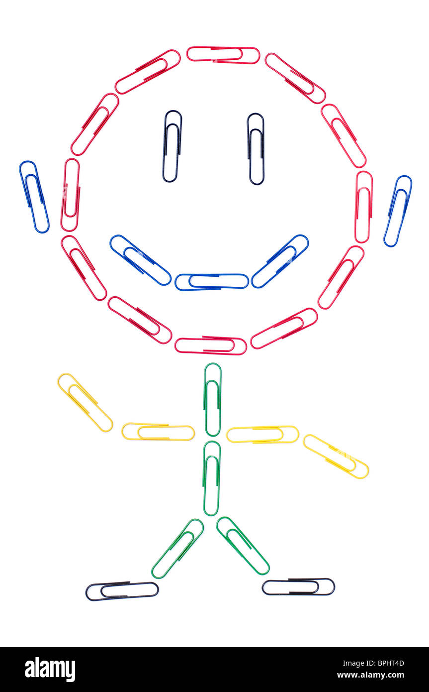 Smiling figure made up of paper clips. Stock Photo