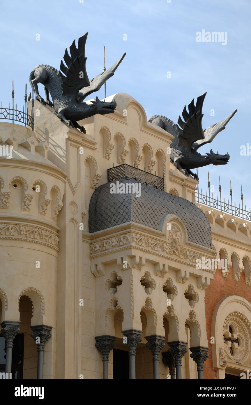 House of the Dragons, or Casa de los Dragones (1900-1905) an Eccentric Commercial Building with Dragon Sculptures on the Roof, Ceuta Spain Stock Photo