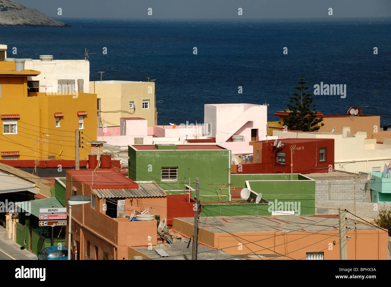 Colourful Cubic Houses at Benzu, a Frontier Village on the Spain-Morocco or Spanish-Moroccan Border, Spainish Enclave of Ceuta, Spain, North Africa Stock Photo