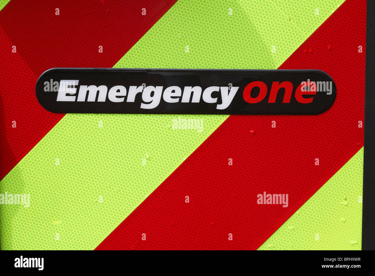 Close up of Emergency One sign on fire engine Stock Photo
