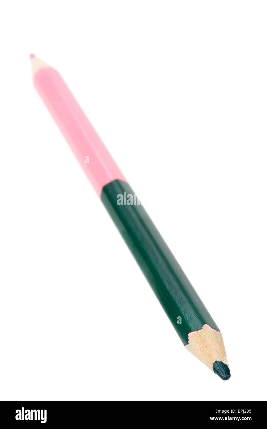 Two color pencil, green and pink Stock Photo