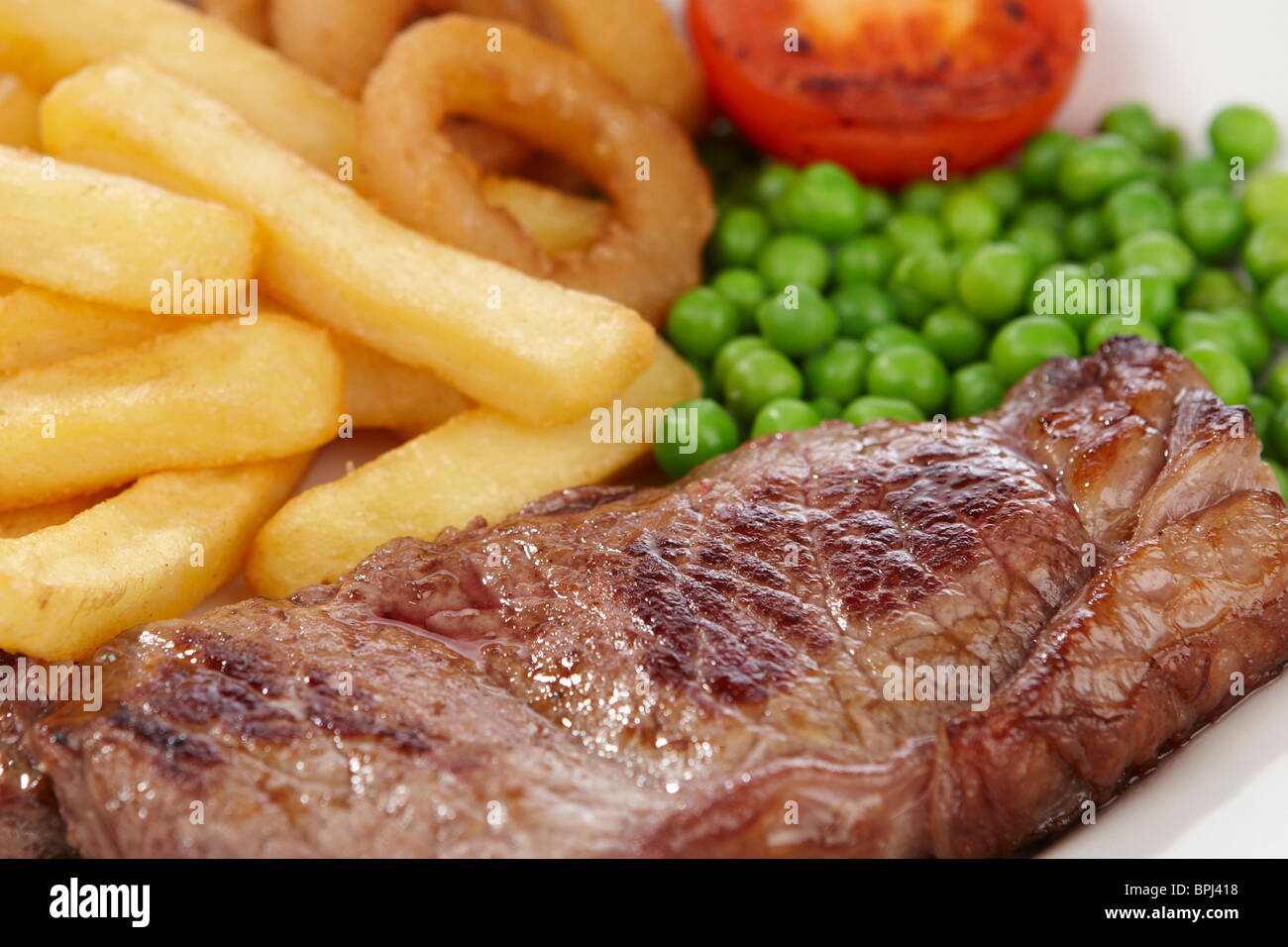 Chips Onion rings and Steak Stock Photo Alamy