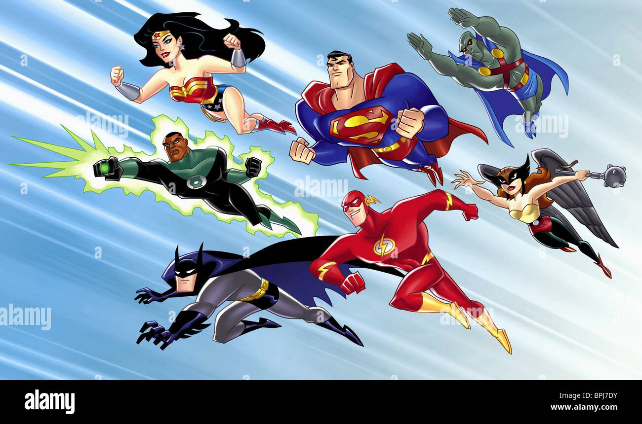 WONDER WOMAN, GREEN LANTERN II, BATMAN, SUPERMAN, THE FLASH, THE MARTIAN  MANHUNTER, HAWKGIRL, JUSTICE LEAGUE, 2001 Stock Photo - Alamy