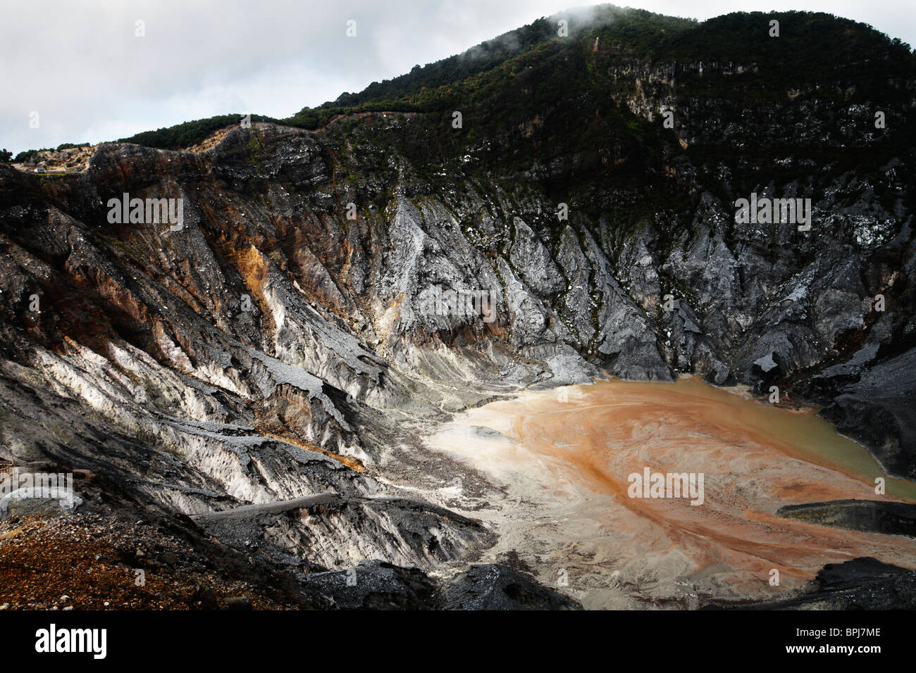 Ratu Crater at Mt. Tangkuban Perahu near Bandung, Indonesia. This dormant volcano is one of the tourist attractions in Bandung. Stock Photo