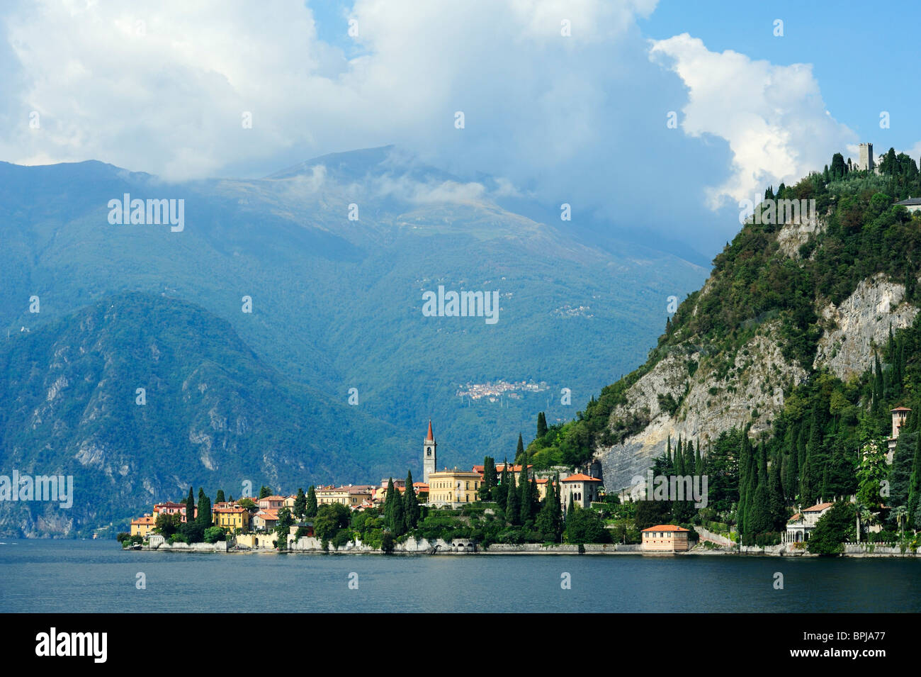 View over Lake Como to Varenna, Lombardy, Italy Stock Photo