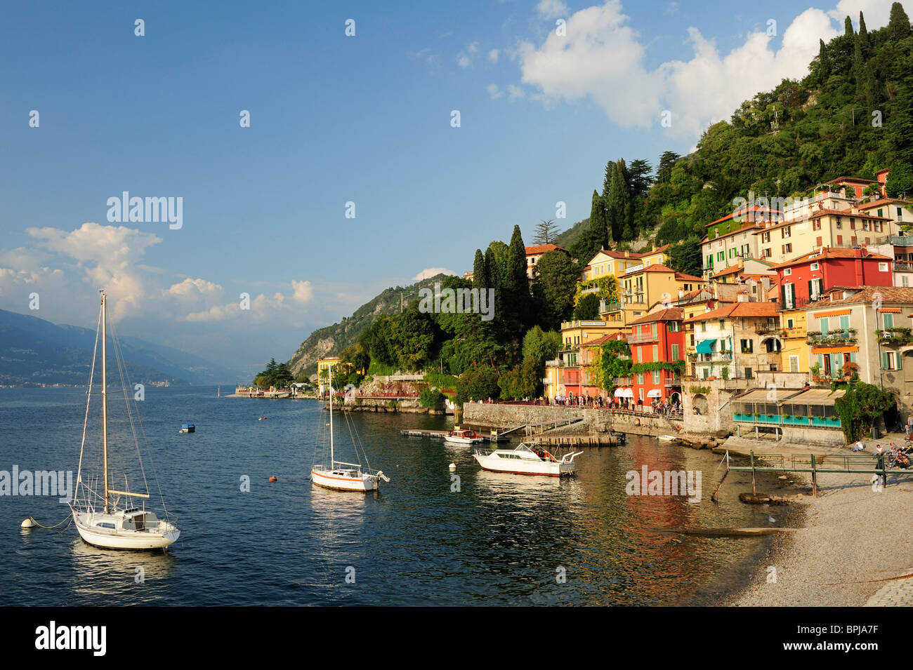 Boats on Lake Como, Varenna, Lombardy, Italy Stock Photo