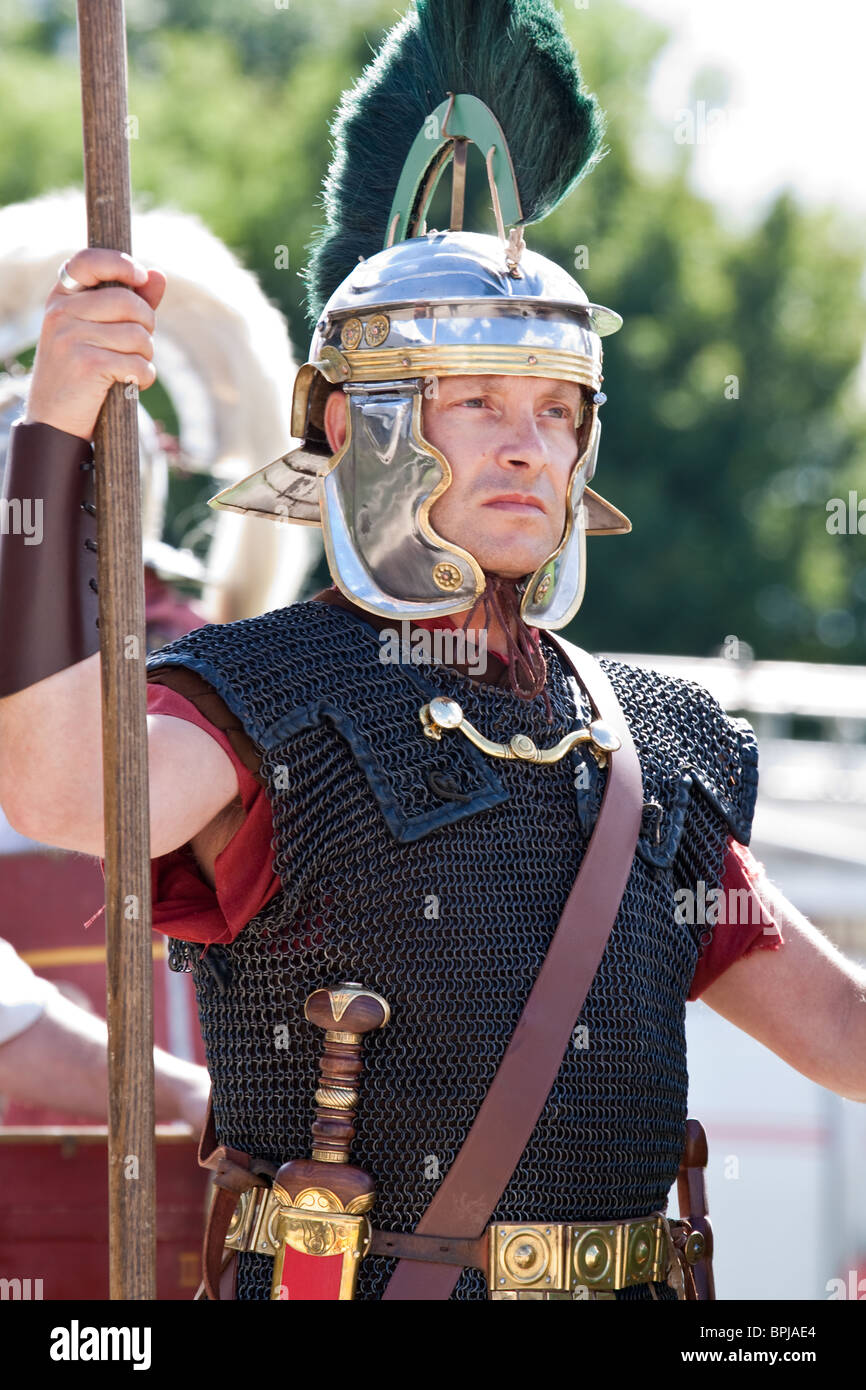 Roman Soldier at Reenactment Stock Photo