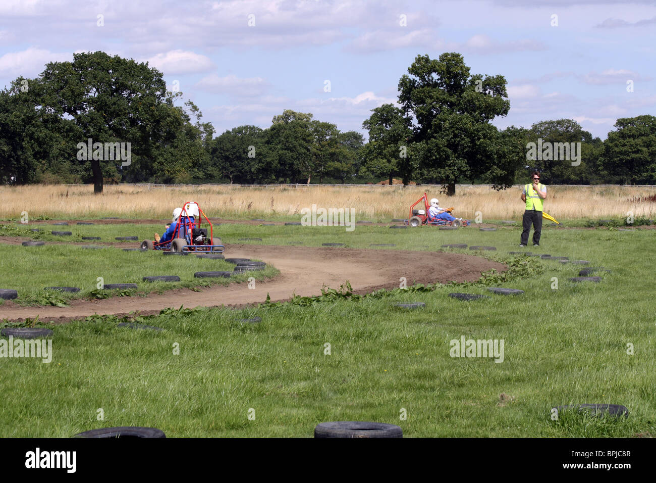 Go-karters racing on the track, VIP karting, North of england adventure club Stock Photo