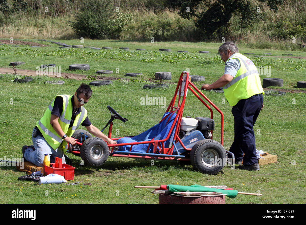 Go-kart being fixed, VIP karting, North of england adventure club Stock Photo
