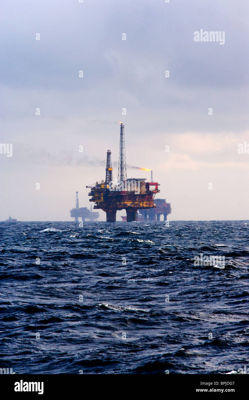 north sea oil rigs in distance Stock Photo