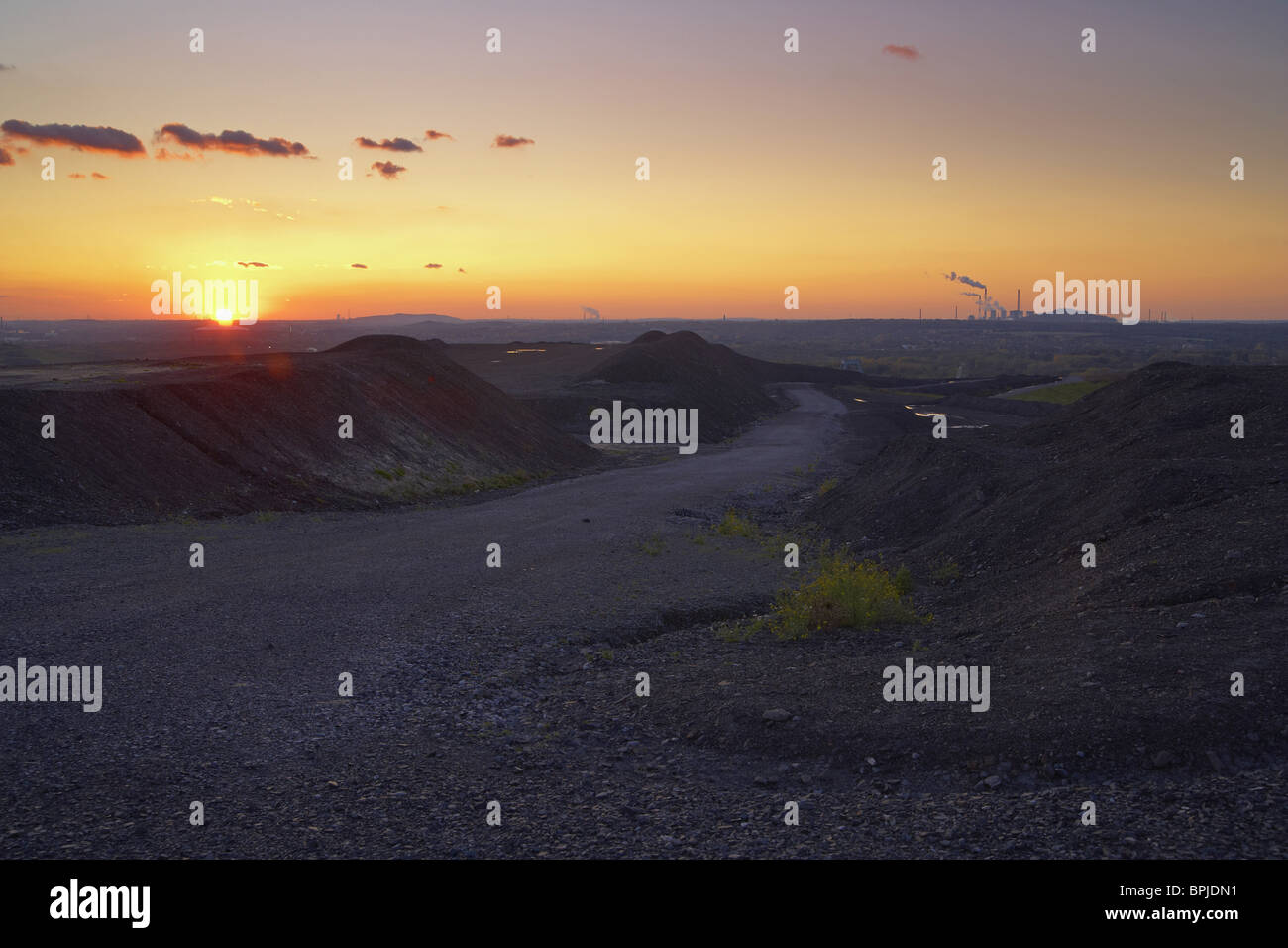 Hoheward tip: renaturation of a tip, Sunset, Herten, Ruhrgebiet, North Rhine-Westphalia, Germany, Europe Stock Photo