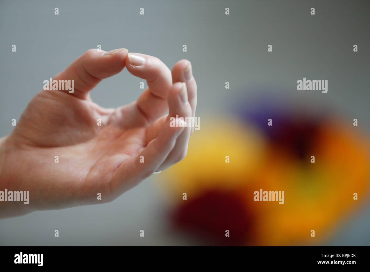 Yoga hand position, Mudra, Hand gesture used in yoga practice Stock