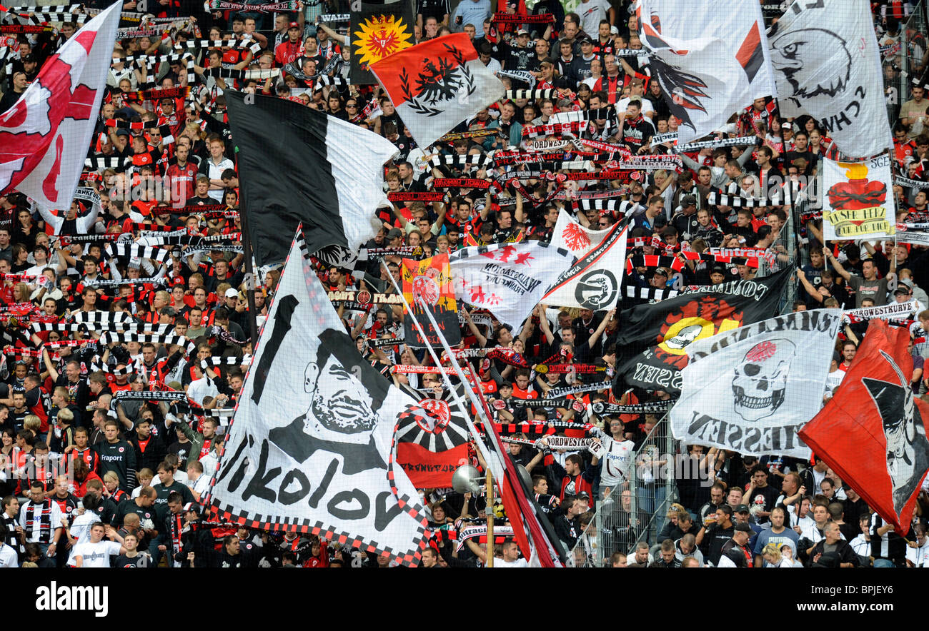 Fans, Supporters of Eintracht Frankfurt, german Bundesliga Stock Photo