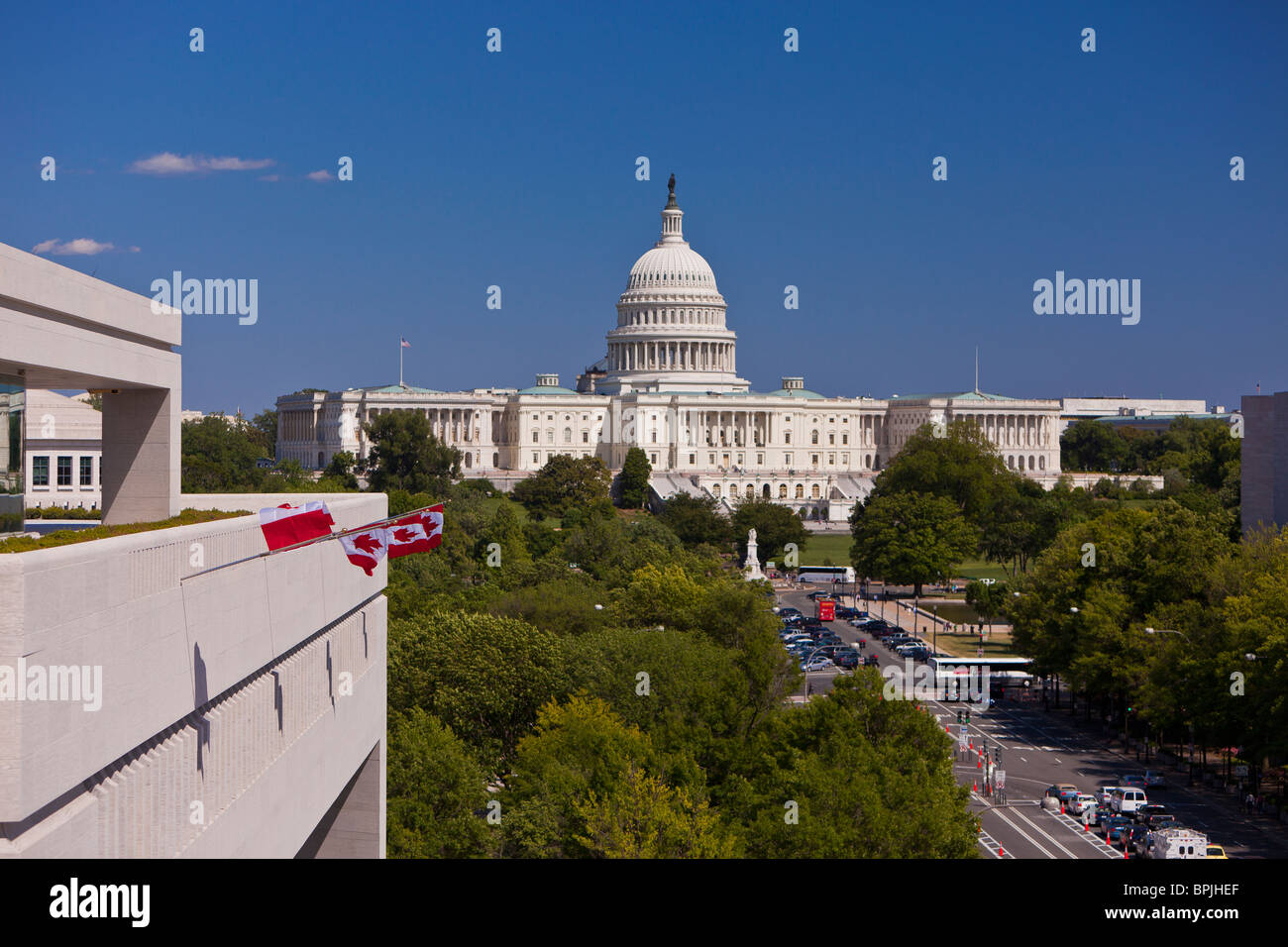 WASHINGTON, DC, USA - The United States Capitol dome, and the Canadian Embassy, left. Stock Photo