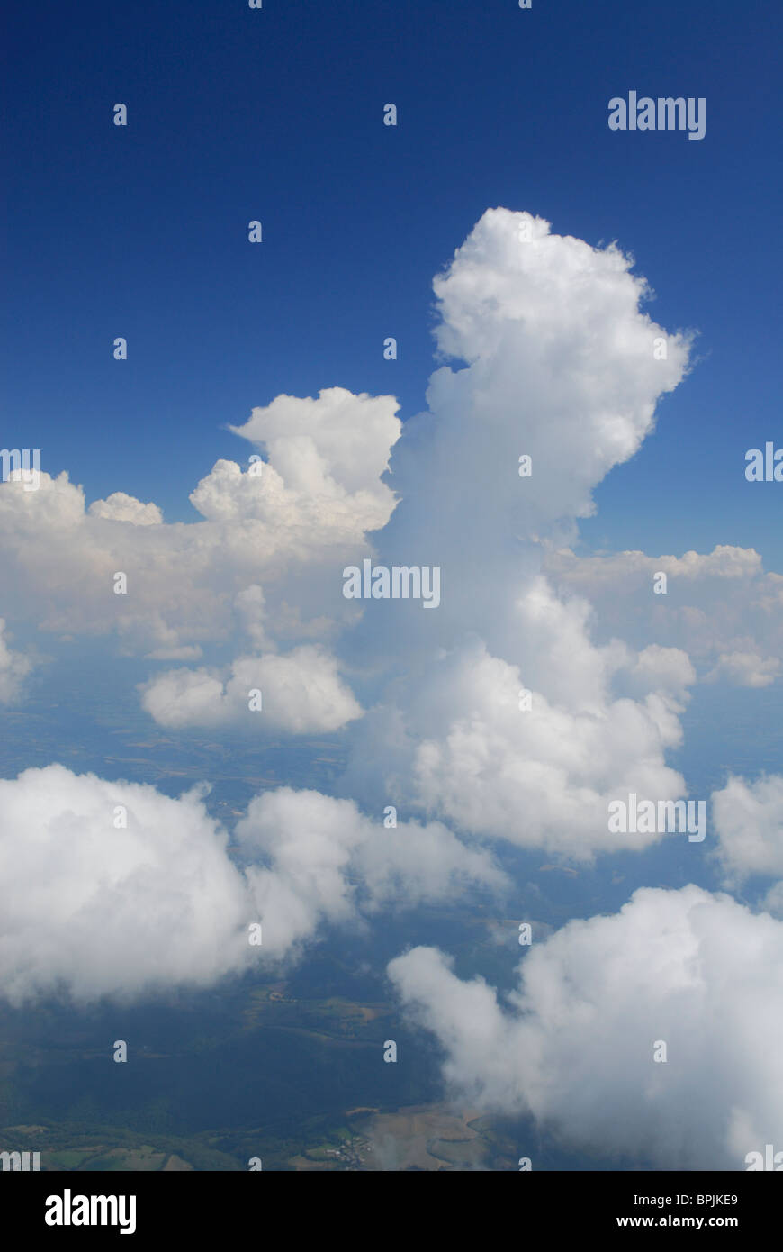 Aerial view of a Congestus (Cg) cloud and Cumulus (Cu) clouds, France Stock Photo