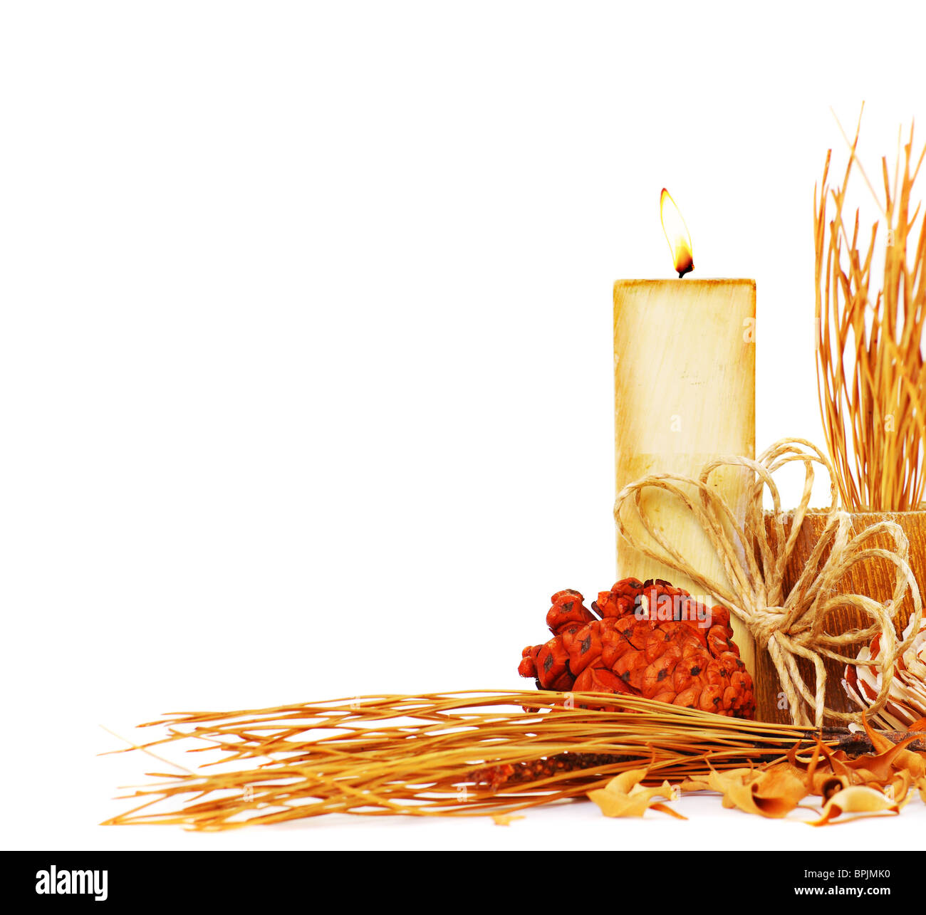 Autumn border with candle isolated on white background Stock Photo - Alamy