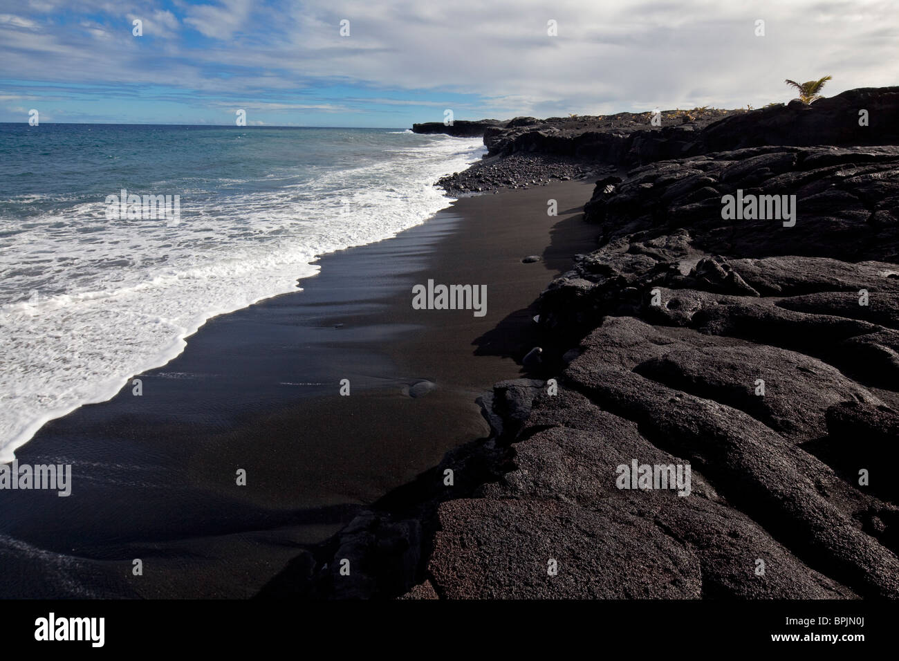 New Kaimu Black Sand Beach, Kalapana, Puna, Island of Hawaii Stock Photo