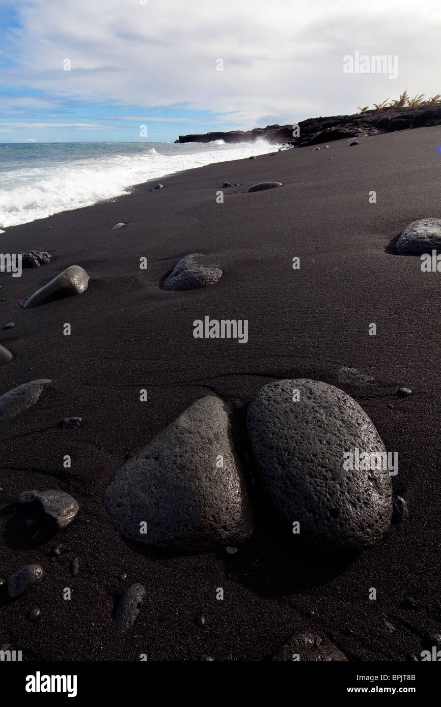 New Kaimu Black Sand Beach, Kalapana, Puna, Island of Hawaii Stock Photo