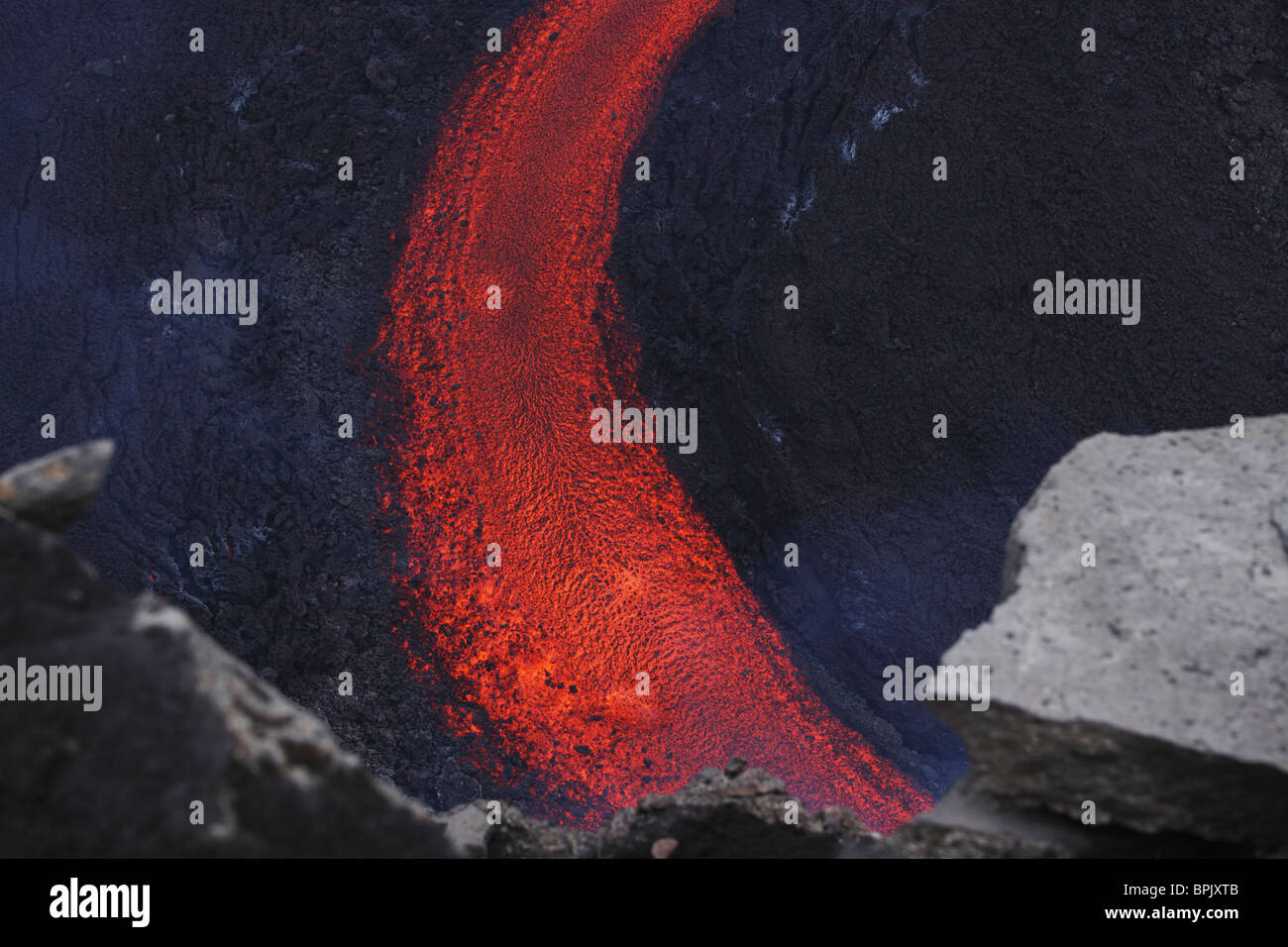 March 25, 2010 - Fimmvörduhals lava flow, Eyjafjallajökull, Iceland. Stock Photo