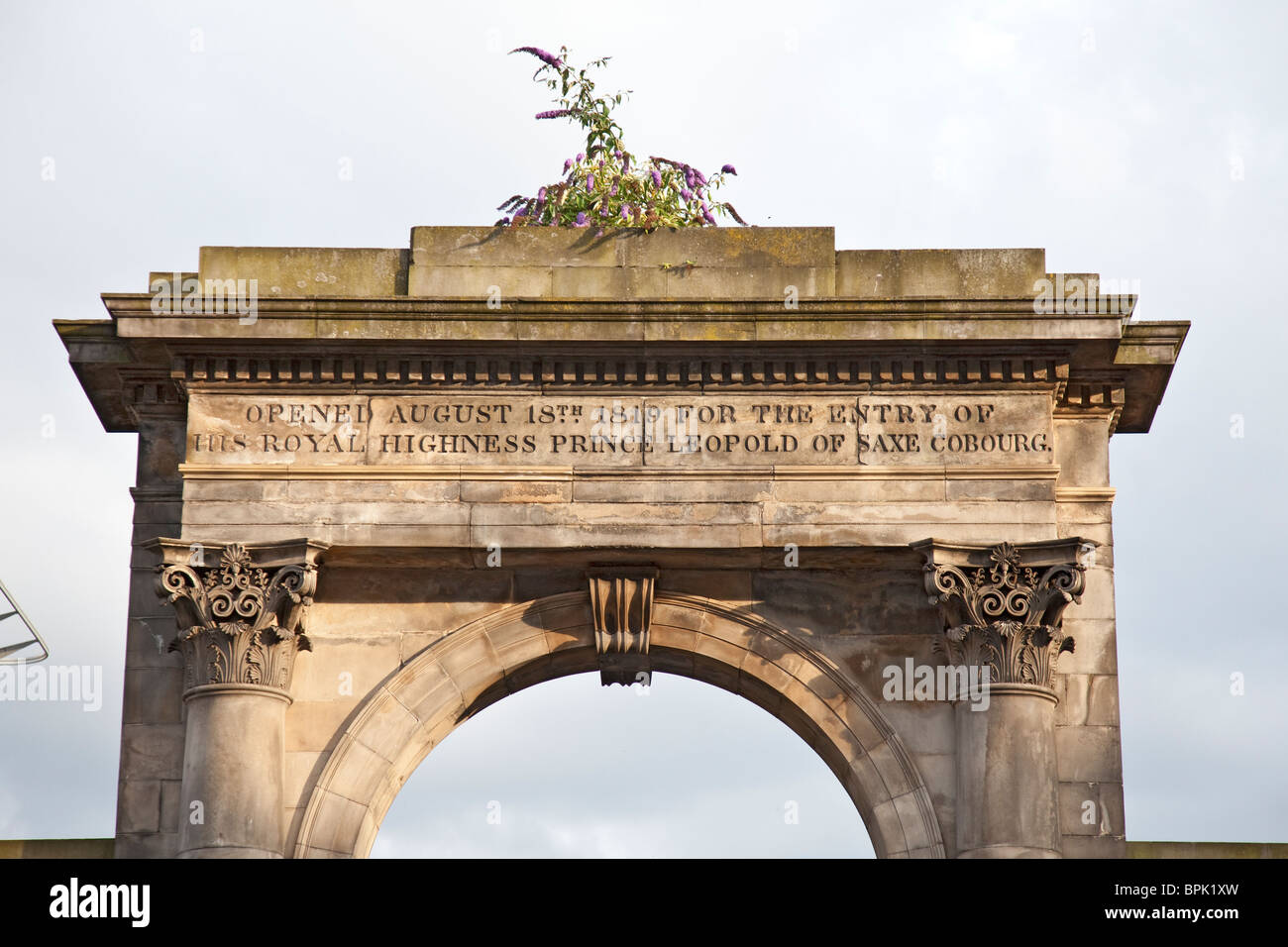 The top of the Great Arch on the south side of Regent Bridge (1819) in Edinburgh, at the east