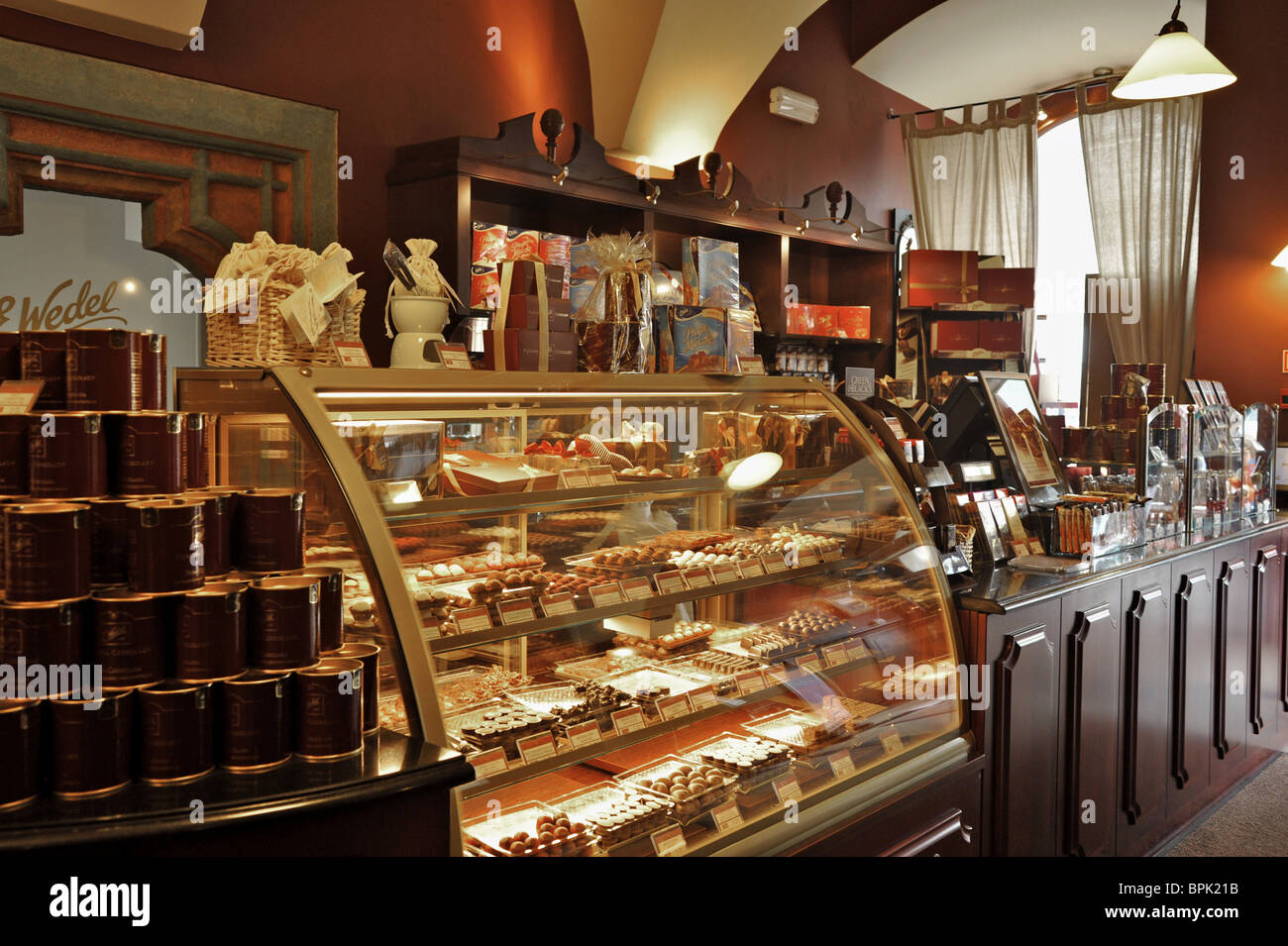 Interior view of deserted Wedel pastry shop, Krakow, Poland, Europe Stock Photo