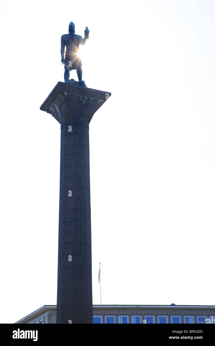 Backlit statue of Olav Tryggvason in Trondheim, Trondelag, Norway, Scandinavia, Europe Stock Photo