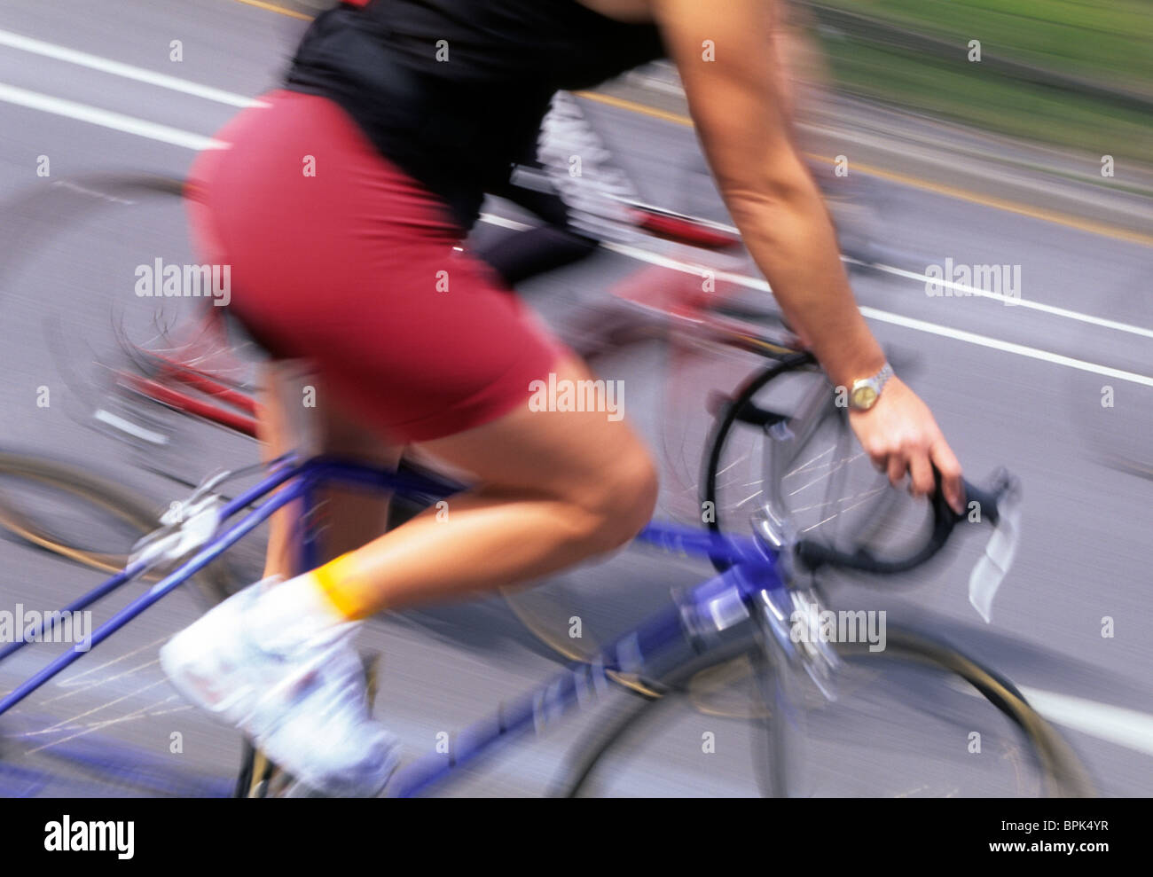 Bicycle riding in Central Park, New York City. Leisure activity. Close up of man doing healthy exercise Stock Photo