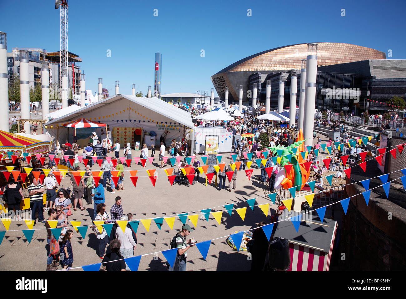 Harbor festival at Cardiff bay, south Wales with the Millenium centre