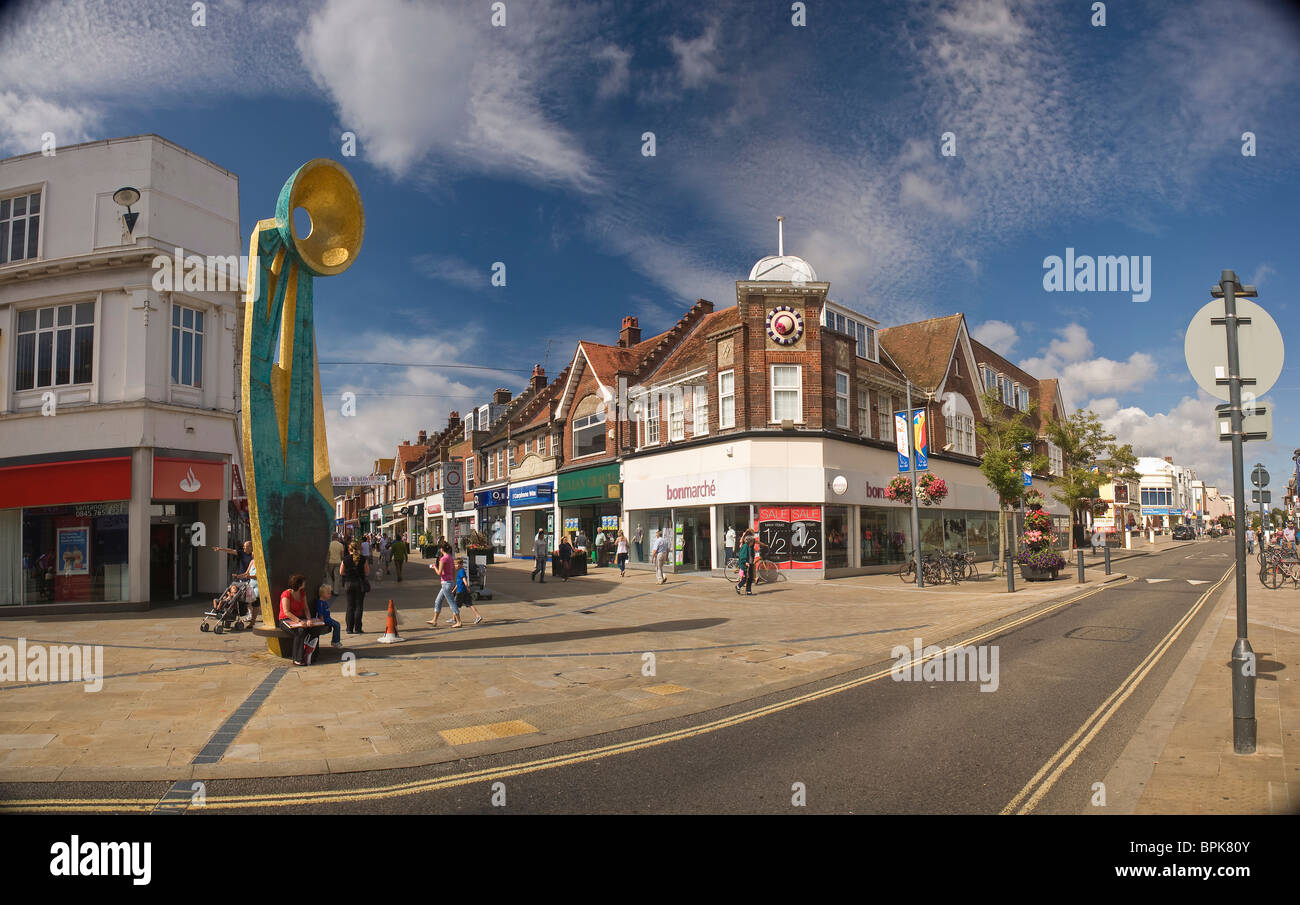 Panorama of The Sun Sculpture in the town centre of Bognor Regis, West