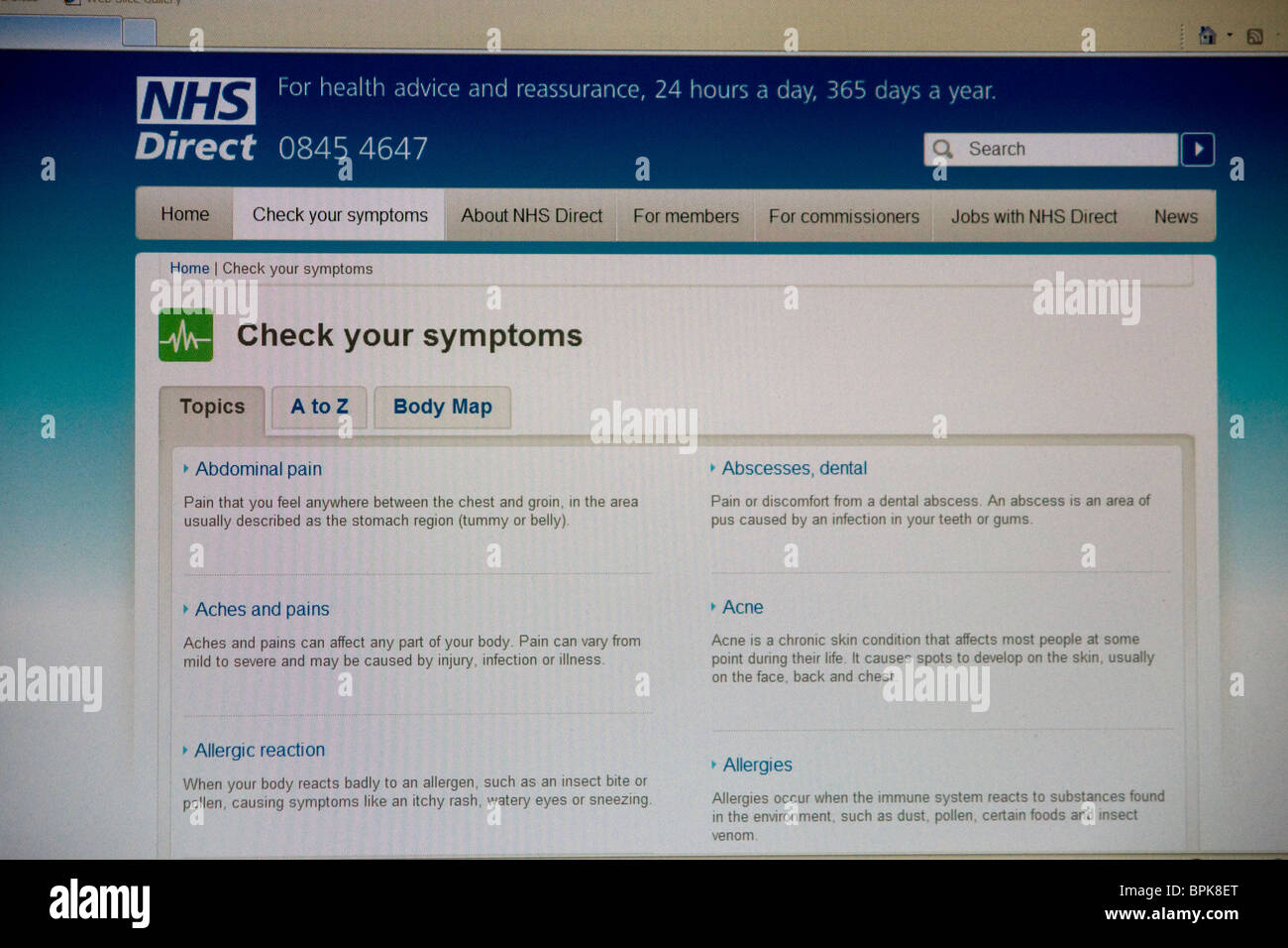 NHS Direct site Stock Photo Alamy