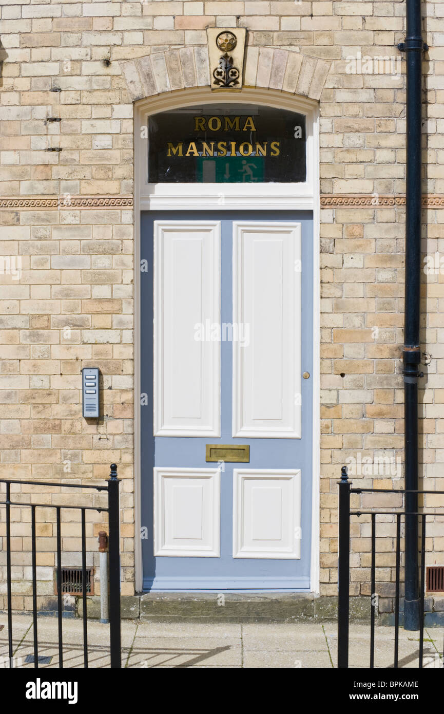 Victorian paneled white and grey front door of brick built house in Llandrindod Wells Powys Mid Wales UK Stock Photo