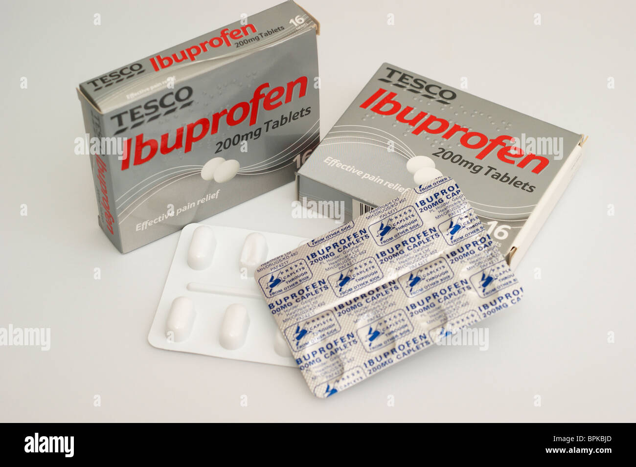 supermarket brand packs of ibuprofen tablets with braille information